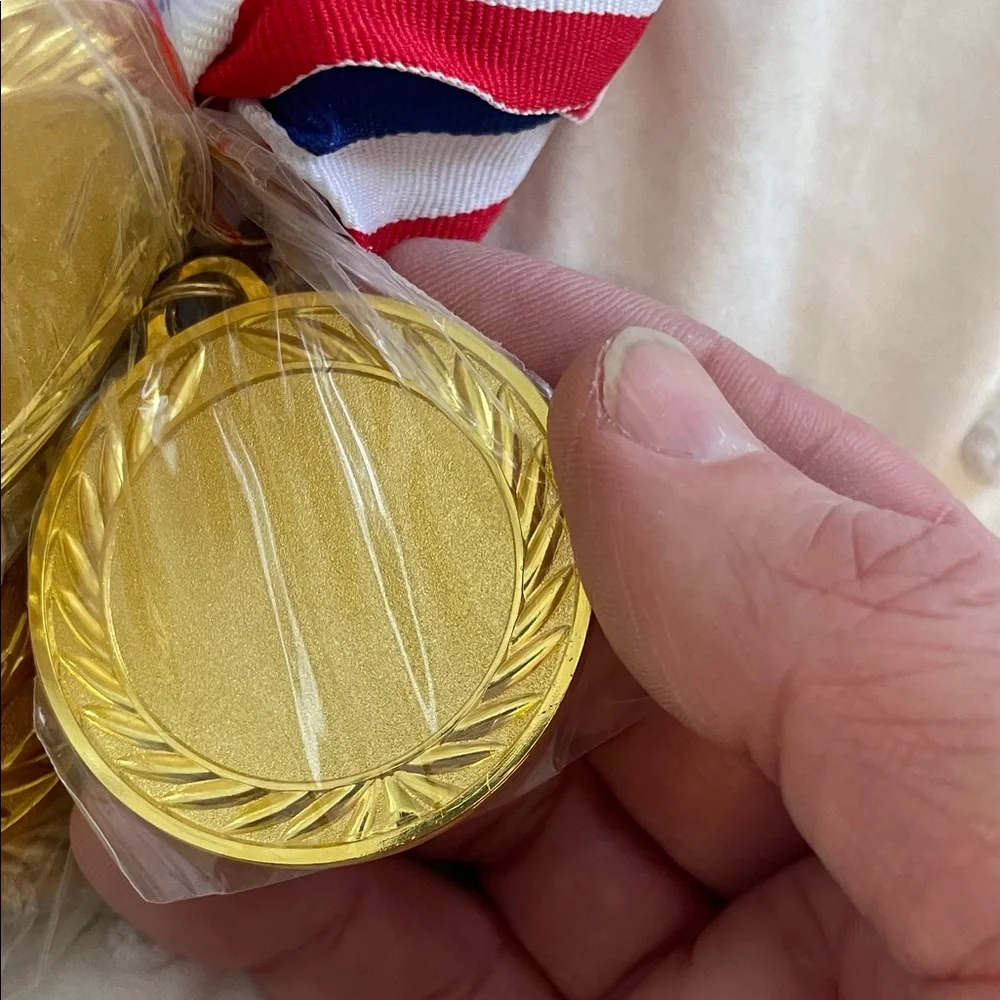 24 Gold Medals with Red, White, and Blue Ribbons new